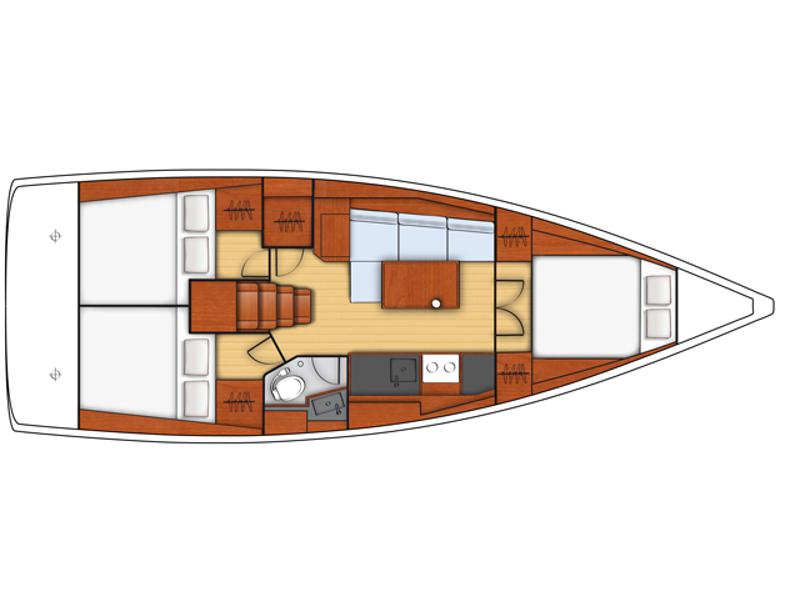 Book yachts online - sailboat - Oceanis 38.1 - Baby Dory AC shore power underwater light blue hull - rent
